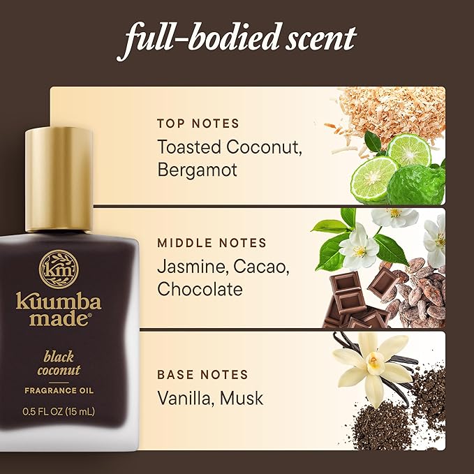 Kuumba Made Black Coconut Fragrance Oil, Long-Lasting Small-Batch Perfume Roller, Vegan, Alcohol-Free, 0.5 Fl Oz Fl Oz