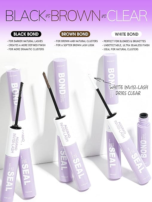 Brown Lash Cluster Glue Bond and Seal Waterproof 150H Super Strong Hold Long-Lasting for Eyelash Clusters Extensions Kit DIY Self Adhesive 2 in 1 Individual Lash Glue Brown Bonder & Clear Sealant