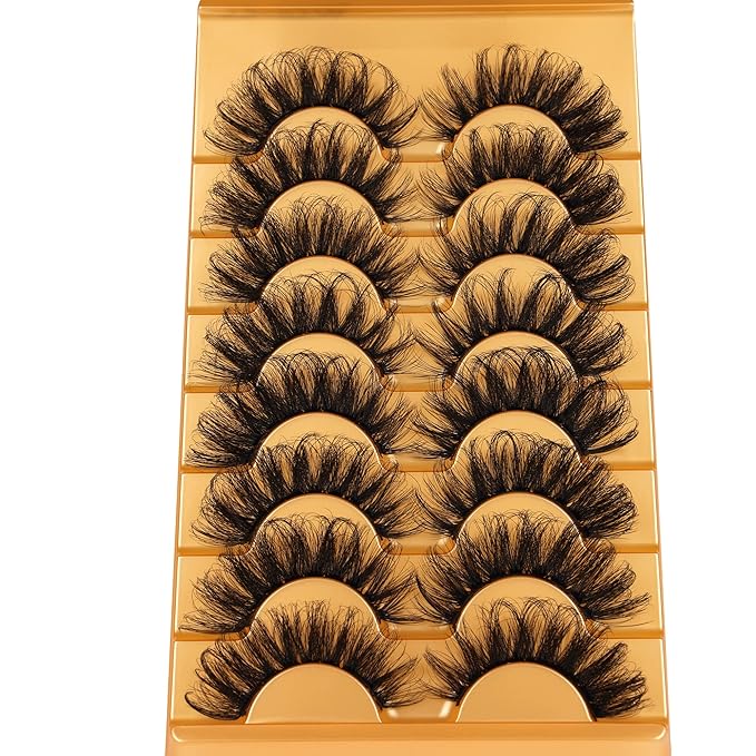 Focipeysa False Lashes Fluffy Mink Eyelashes 18mm Lashes Pack 8D Mink Curly Faux Mink Lashes Volume Dramatic Lashes 8 Pairs