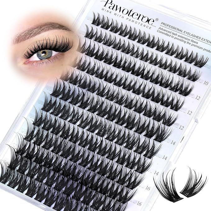 Pawotence Misha Lashes Clusters Wispy Cluster Eyelash Extensions 144pcs Individual Lashes Wet Look 10-18mm Lash Extension DIY False Eyelashes Soft Comfortable Eyelash Clusters