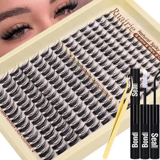 Fairy Lashes Clusters Kit Manga Eyelash Clusters Natural Cluster Eyelash Extensions Wispy Lash Clusters Kit Spiky Cluster Lashes 10-16mm 208pcs Eyelash Extension Kit (Bond Seal and Tweezers)