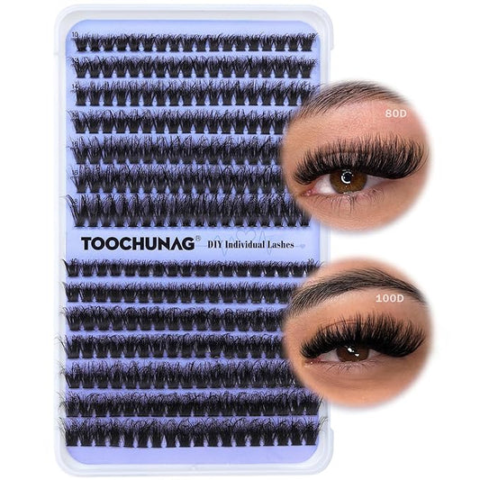 Fluff Lash Clusters 80D+100D Thick Cluster Eyelash Extensions 10-18mm DIY Flat Lash Extension D Curly Wispy Individual Lashes 252pcs False Mink Eyelashes Clusters by TOOCHUNAG