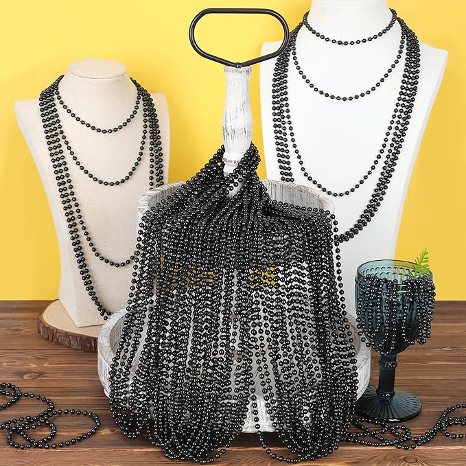 EOBOH Bead Necklace, 200PCS New Years Eve Black Necklaces Stuff Accessories, 33" Mardi Gras Beads Necklace Costume Bulk, Festival Parade Throw for Halloween Wedding Party Events Supplies Decorations