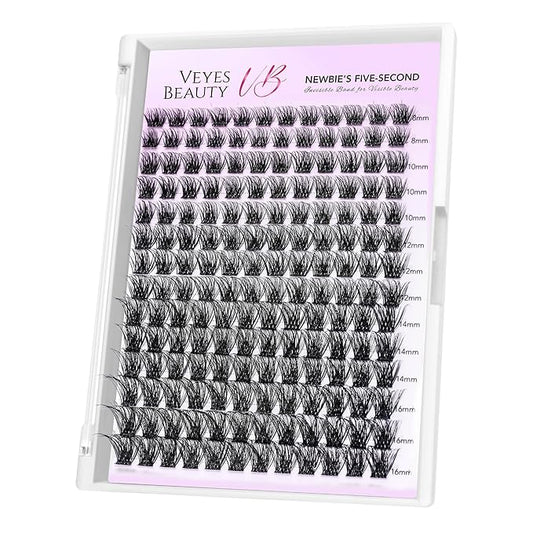 VEYESBEAUTY Lash Clusters Individual Eyelash Extensions Thin & Invisible Band DIY False Eyelashes for Self-application Newbie's Five-Second Series Wispy Lash Tray, Siren 8-16mm Mixed Length