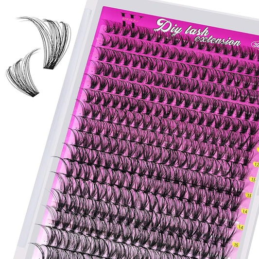 Lash Clusters 320PCS Individual Lashes D Curl Eyelash Clusters Mixed Length Cluster Eyelash Extensions Clusters Lashes with Thin Band Soft False Eyelashes DIY at Home(30D,D-Mix9-16mm)