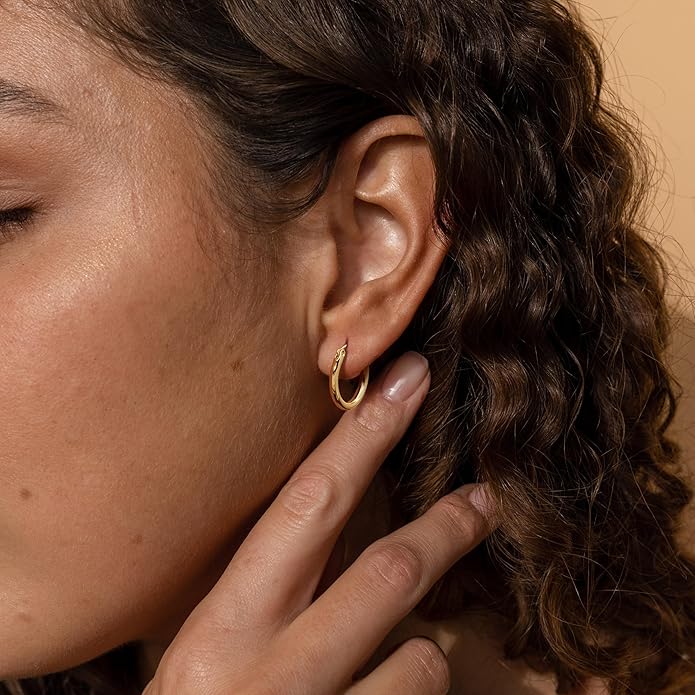 14K Gold Hoop Earrings, Huggie Hoop Earrings for Women, Hypoallergenic Lightweight Small Hoop Earring for Womens 14mm/16mm/18mm