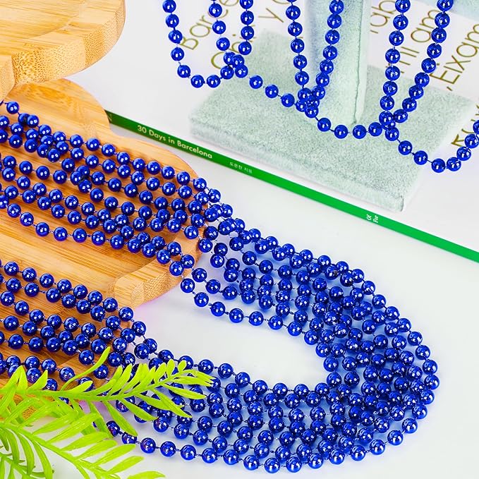 EOBOH 200PCS Blue Beads, 4th of July Blue Beaded Necklaces Stuff, 33" Mardi Gras Necklace Costume Bulk, Parade Throw Party Accessories for Fourth of July Wedding Birthday Events Supplies Decorations