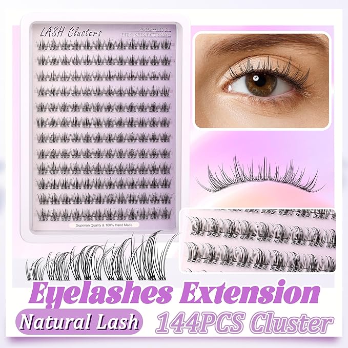 Himirell Natural Lash Clusters Kit Wispy Lash Invisible Clear Band Cluster Eyelash Extensions Kit 8-16mm Individual Lashes Extension D Curl Eyelash Clusters with Anime Clusters