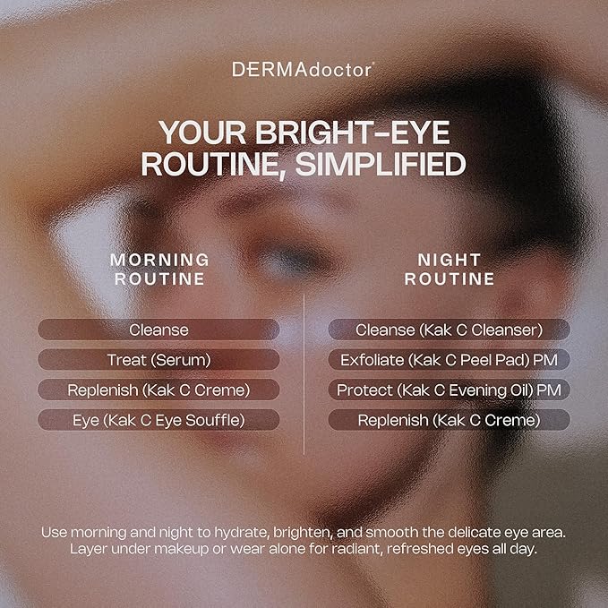 DERMAdoctor Vitamin C Eye Cream with Vitamin E – Caffeine Under Eye Cream for Dark Circles, Puffiness, Bags, Eye Fatigue, Wrinkles & Dehydration, Anti-Aging Eye Moisturizer Soufflé - 0.5 Fl oz