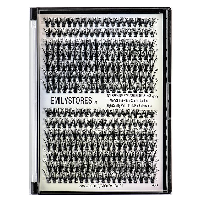 EMILYSTORES Lashes Extension Kit DIY 280pcs Lash Clusters Eyelash Extension Kit, 10-16mm Mix Sizes 60D D Curl Individual Lashes Kit for DIY Eyelashes (60D)