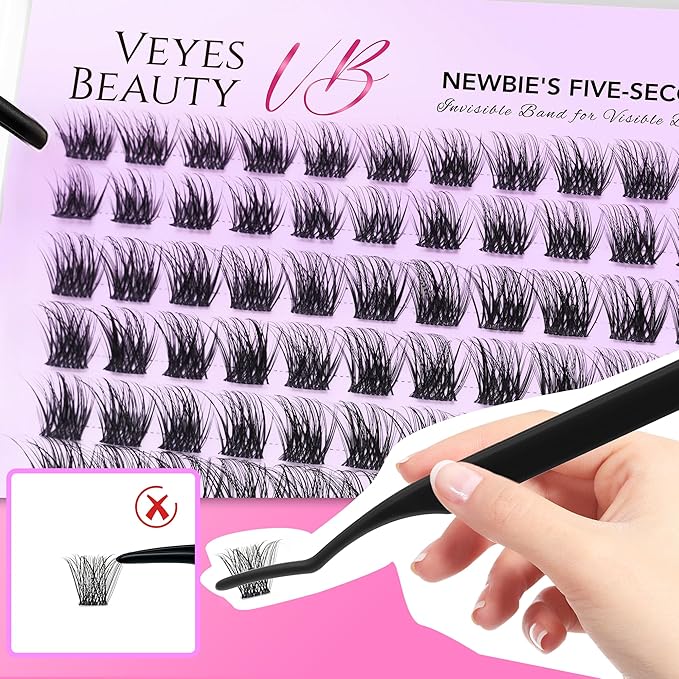 VEYESBEAUTY Siren Cluster Lashes Kit Individual Lash Extensions Newbie's Five-Second DIY Dramatic Volume Eyelash Wispy Faux Mink Lash Mixed Length Tray with Bond & Seal, Applicator at Home