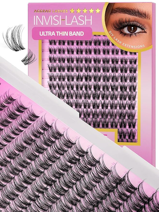 Magic Lash Clusters Natural 8-18mm Slightly Volume Wispy & Spikes Eyelash Clusters Extension Kit D Curl Individual DIY False Eyelash Extension Fake Eye Lashes With Wide & Thin Invisible Lash Band
