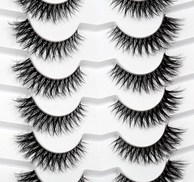 Pooplunch False Eyelashes Cat Eye Look Natural Volume Short Wispy Lash 8D Faux Mink Fake Eyelash Strips Lashes 7 Pairs Pack