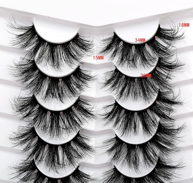 Pooplunch False Eyelashes Round Eye Lashes Dramatic 20MM Long Sexy Fluffy Volume 8D Faux Mink Fake Eyelash Strips 7 Pairs Pack