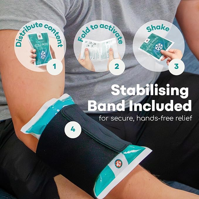 Medi Grade Instant Cold Packs, 100 Packs of 3.5oz (4.5”x6”) Disposable Cold Packs for Cooling Relief, No Freezer Needed - Cold Pack for Injuries, Knee and Ankle Cool Pack Wrap with Stabilisation Band