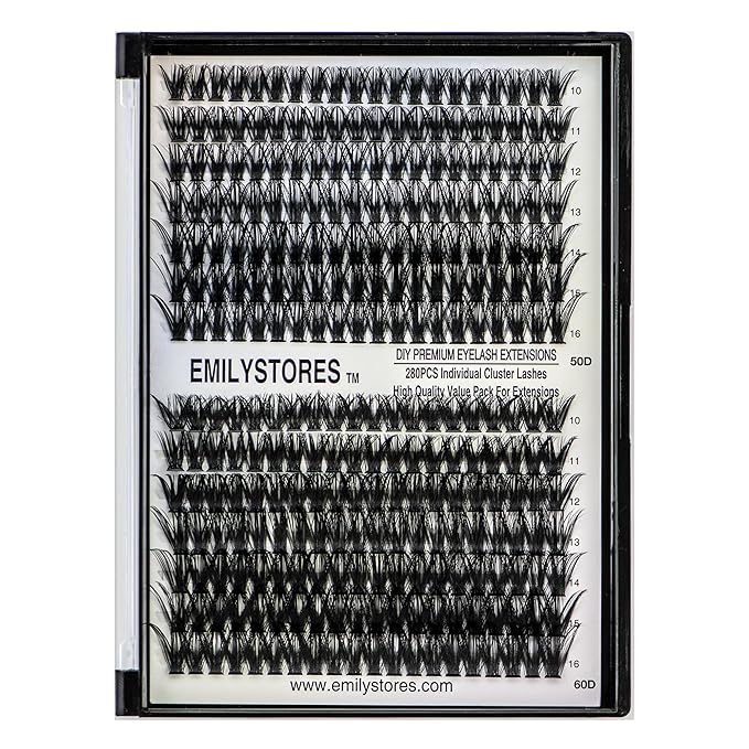EMILYSTORES Lashes Extension Kit DIY 280pcs Lash Clusters Eyelash Extension Kit, 10-16mm Mix Sizes 80D Fluffy D Curl Individual Lashes Kit for DIY Eyelashes (80D Fluffy)