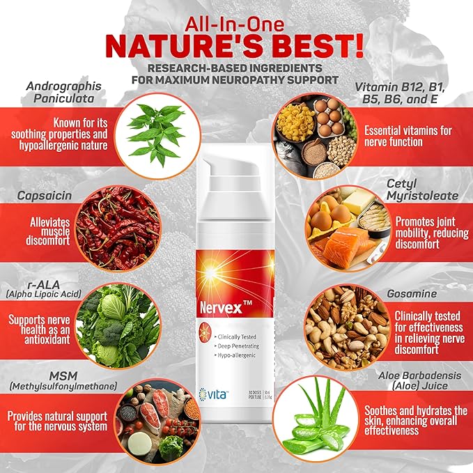 Vita Sciences Nervex Powerful Neuropathy Cream: Advanced Natural Relief for Peripheral Neuropathy, Fibromyalgia, and Fast Comfort Treatment for Feet, Hands, Legs, and Toes