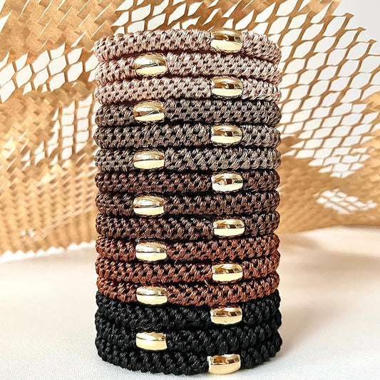 Tanha 15Pcs Hair Ties for Women, Hair Elastics for Thick Hair, Strong Stretchy Ponytail Holders, No Slip No Damage No Crease Hair Bands-Brown