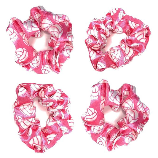 Volleyball Scrunchies, Velvet Hair Ties Headband Accessory, Set of 4 Pink