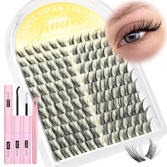 Cat Eye Lash Clusters Kit Wispy Lash Extension Kit 10-16MM Manga Eyelash Clusters Left Right DIY Eyelash Extension Kit with Bond and Seal Lash Glue Soft Fox Eye Lashes Clusters 132Pcs by JIMIRE