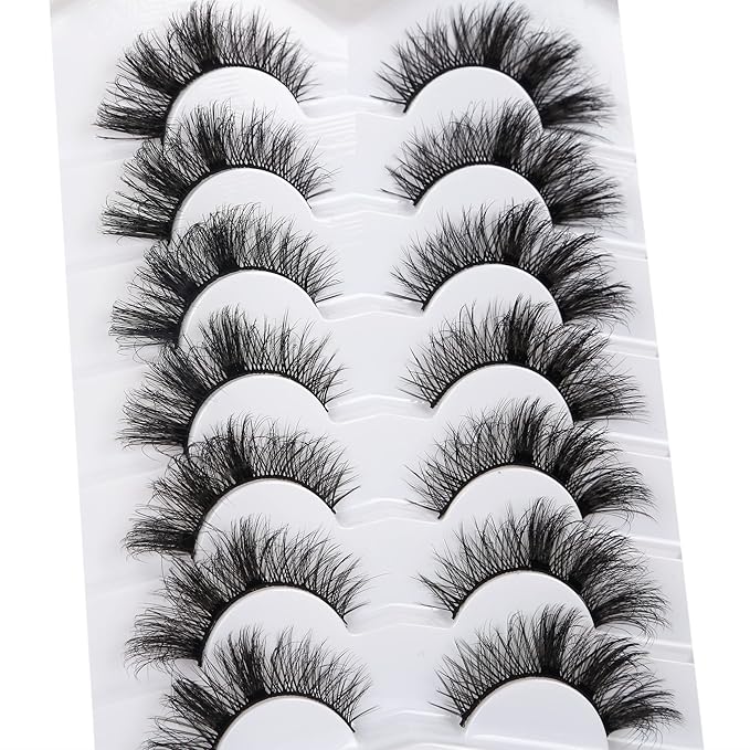 Pooplunch Cat Eye Lashes False Eyelashes Wispy Crossed 18MM Curly Faux Mink Lashes 8D Volume Thick Dramatic Fake Eyelash Strips 7 Pairs Pack