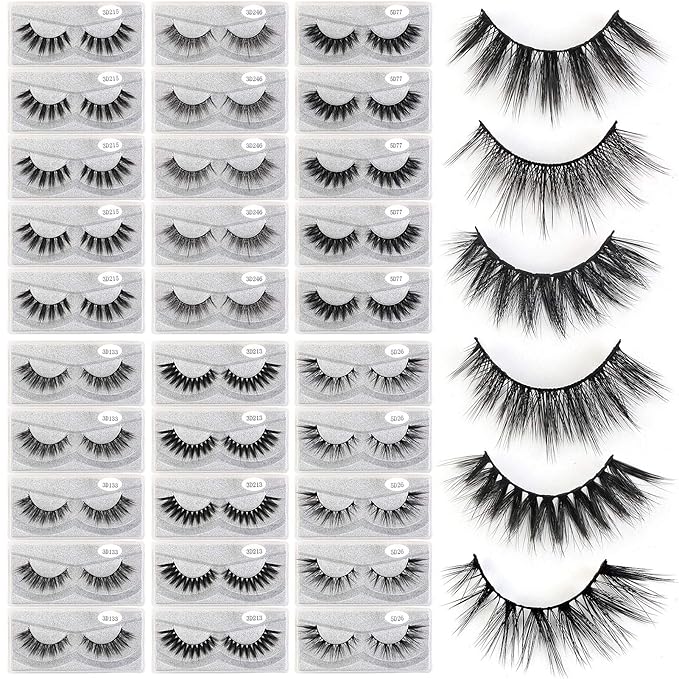MAGEFY 30 Pairs 6 Styles Faux Mink Eyelashes, 16mm-20mm Lashes Natural Look to Dramatic False Eyelashes, Handmade Reusable Fake Eyelashes with Portable Boxes