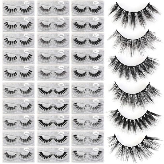 MAGEFY 30 Pairs 6 Styles Faux Mink Eyelashes, 16mm-20mm Lashes Natural Look to Dramatic False Eyelashes, Handmade Reusable Fake Eyelashes with Portable Boxes
