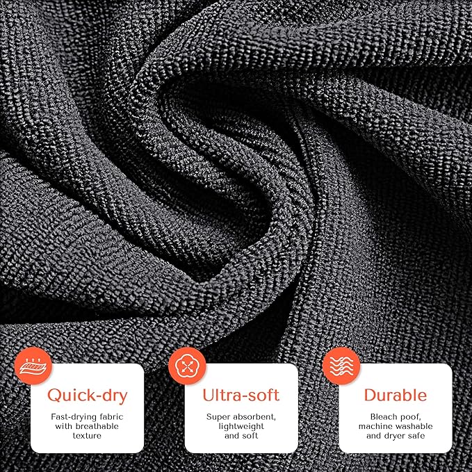 TASALON Microfiber Hair Towel for Salon - 10 Pack - 29 x 16 Inches, Quick Dry and Ultra-Soft Facial Towels with Soft Absorbant - Black
