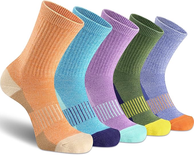 Gonii Women Socks Hiking Running Thick Cushion Athletic Crew Socks 5-Pair