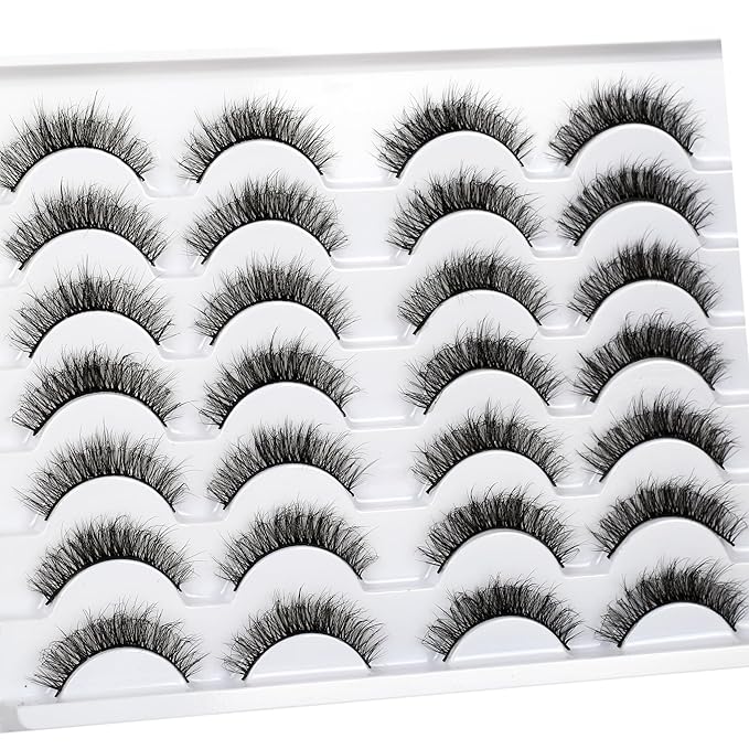 False Eyelashes Short Natural Fluffy Wispy Volume Cute Cat Eye Lashes Fake Eyelashes Faux Mink Lashes 14 Pairs Pack
