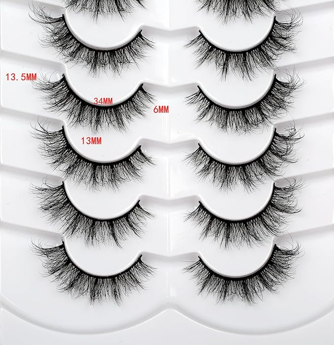 Pooplunch False Eyelashes Natural Cat Eye Lash Wispy Extensions Volume Faux Mink Lashes Fake Eyelash Strips 7 Pairs Pack