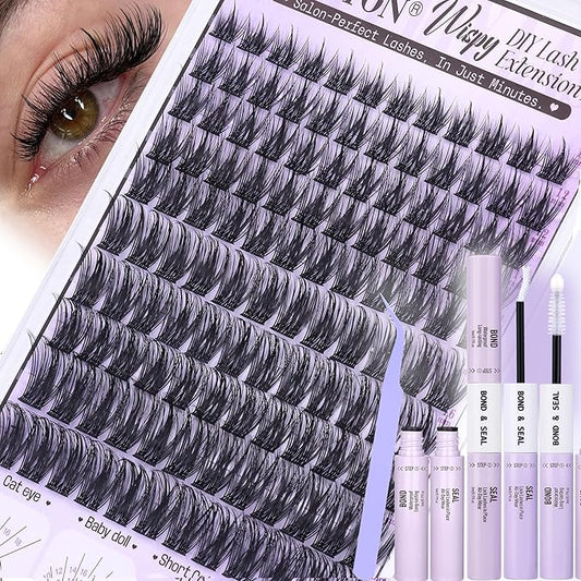 Wispy Lash Clusters Kit Natural Look Lash Clusters DIY Lash Extension Kit 10-18mm Cluster Eyelash Extensions Kit Lash Bond and Seal Lash Tweezers Individual Lashes Cluster Kit DIY Lash at Home