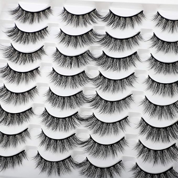 JIMIRE 16 Pairs Cat Eye False Eyelashes Fluffy Natural Fake Lashes 3D Volume Lashes Pack for Cat-Eye Look