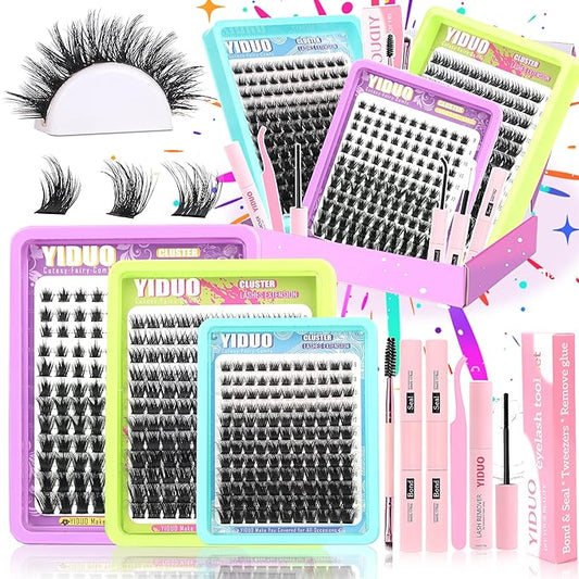 YIDUO 3 Styles Lash Clusters Kit Bulk Packs with 2×Bond&Seal Volume/Manga/ultra/Dramatic Eyelash Extensions 8-18mm lashes Clusters Kit Wispy D Curl Individual Fake Eyelashes Kit DIY at Home Easily
