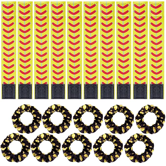 20 Pcs Softball Sleeve Holders Hair Ties Set, 7.4 Inch Softball Shirt Sleeve Straps with Elastic Scrunchies, Softball Accessories Party Favor for Girls Women Sport Team Gifts Birthday Supplies