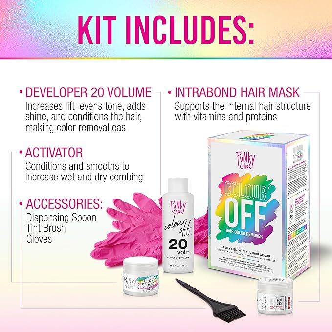 Punky Colour Off Hair Color Remover Kit - Hair Dye Remover, Safely Removes Semi Permanent Dye, and Permanent Colors, Color Removers for Dyed Hairs