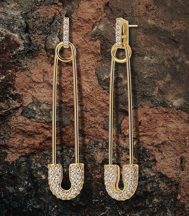 OZEL 14K Gold & Silver Plated Paperclip Chain Earrings with Cubic Zirconia – Dangle, Hoop, Huggie, Stud Styles – Women’s Fashion Jewelry Gift