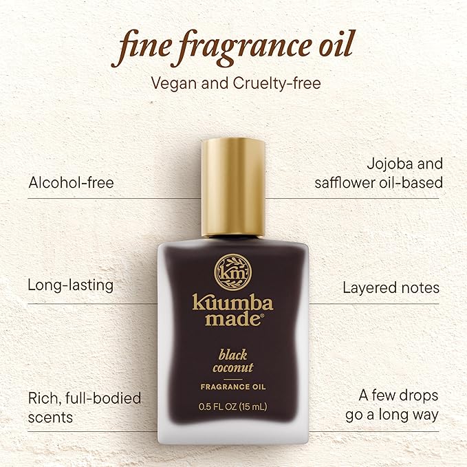 Kuumba Made Black Coconut Fragrance Oil, Long-Lasting Small-Batch Perfume Roller, Vegan, Alcohol-Free, 0.5 Fl Oz Fl Oz