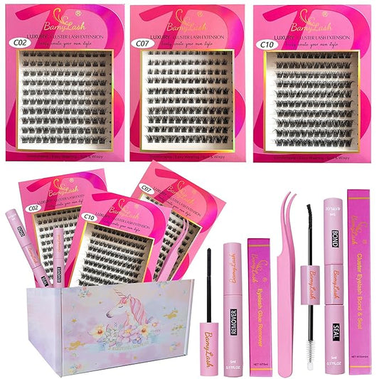 BamyLash DIY Cluster Lash Extension Kit, Professional Volume Eyelash Set, Black (C02+C07+C10 Lash Set)