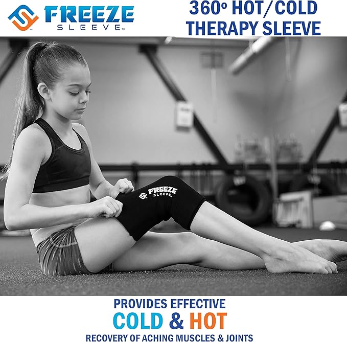 FreezeSleeve Ice and Heat Therapy Sleeve | Reusable Ice Pack Flexible Gel Compression Sleeve for Pain Relief and Recovery of Elbow Knee Ankle Leg Wrist Injuries | Turquoise X Small Kid