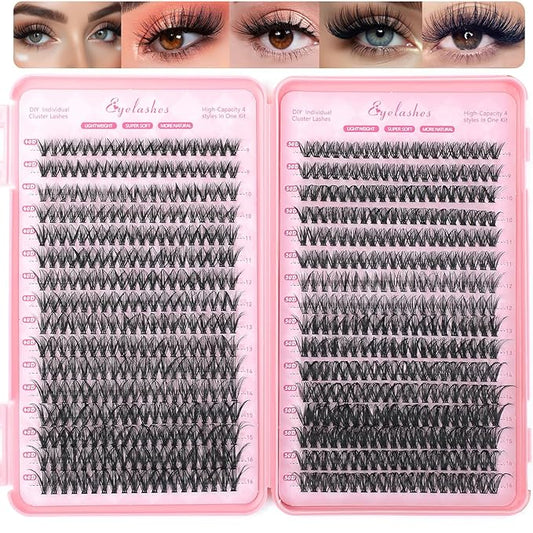 Manga Lash Clusters, 640 Pcs Eyelashes Clusters Extensions 9-16mm Individual Lashes D Curl Fluffy Wispy False Eyelashes Thin Band (40D&50D)