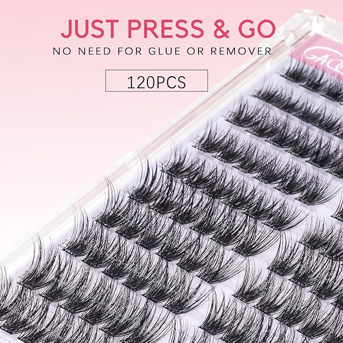 GAQQI Self Adhesive Eyelash Clusters, Volume No Glue Lashes 10-16mm, No Band Self Adhesive Lash Clusters 120pcs, Press On Lashes Invisible Band, With Lash Tweezer (CLASSIC)