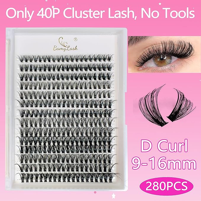 BamyLash DIY Cluster Lash Extension Kit, Professional Volume Eyelash Set, Black (30P+40P+60P Lash Set)