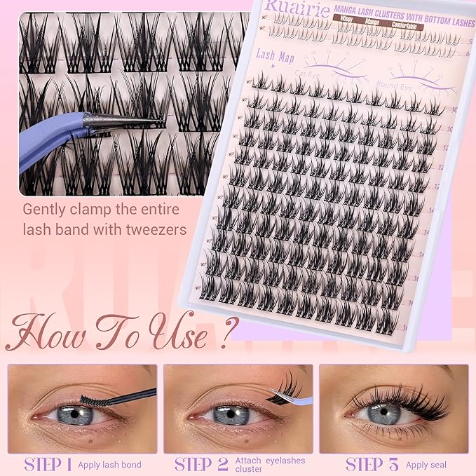 Manga Lash Clusters Natural Eyelash Clusters Wispy Lashes Clusters Anime 10-16mm Cluster Eyelash Extensions Fairy Individual Lashes with Bottom Lashes C Curly DIY Cluster Lash Extensions by Ruairie