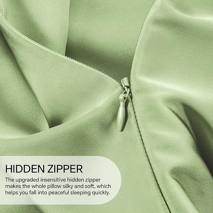 INFIIXSO Silk Pillow Cases 2 Pack Standard Size, Ultra Smooth & Soft Mulberry Silk Pillow Case for Hair and Skin, Breathable Cooling Silk Pillowcase with Hidden Zipper (Sage Green, 20x26 Inches)