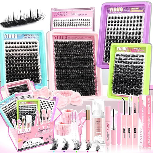 YIDUO Lash Clusters Kit 6 Styles Bulk Packs Eyelash Extensions Volume/Manga/ultra/Dramatic with pikes Bottom Lashes Clusters Kit 5-20mm Wispy D Curl Individual Fake Eyelashes Kit DIY at Home Easily