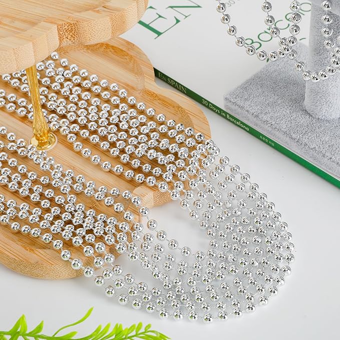 EOBOH 200PCS Bead Necklace, Silver Christmas Bead Stuff Party Favors, 33" Xmas Necklaces Women and Men, Festival Events Parade Throw Accessories for Wedding Birthday Celebrations Decorations