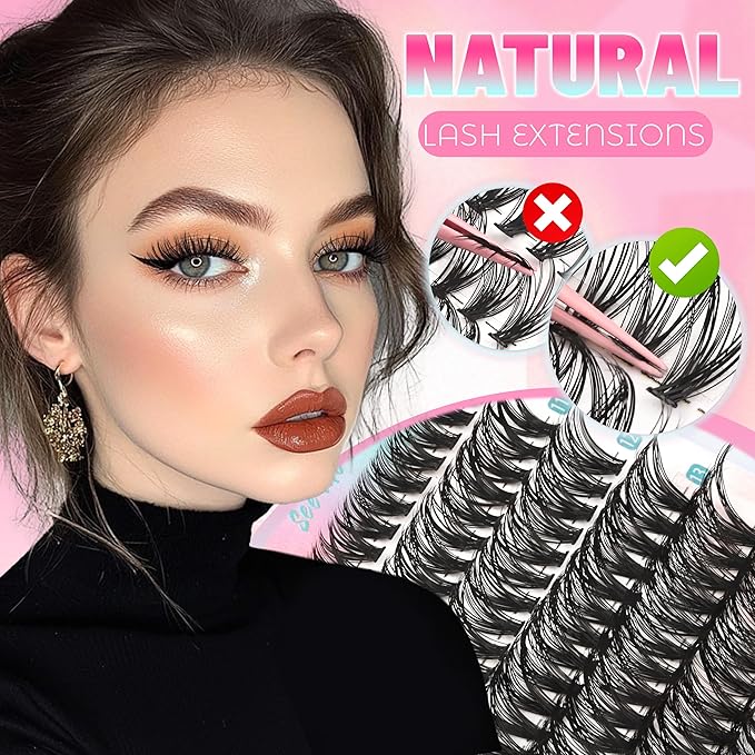 DIY Lash Extensions 266Pcs Lash Clusters Eyelash Extensions 9-16MM Mixed Wispy 30D 40D Natural Individual Lashes D Curl Thin Band Volume Cluster Lashes for DIY at Home (30D+40D,0.06D,9-16MM)