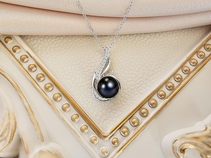 PEARLURA AAA+ 9mm Natural Black pearl necklace for women - Real pearl necklaces for women (18k gold platted 925 sterling Silver)- Wedding anniversary's gift for wife - Luxury birthday gifts for woman - Birthday gift for wife