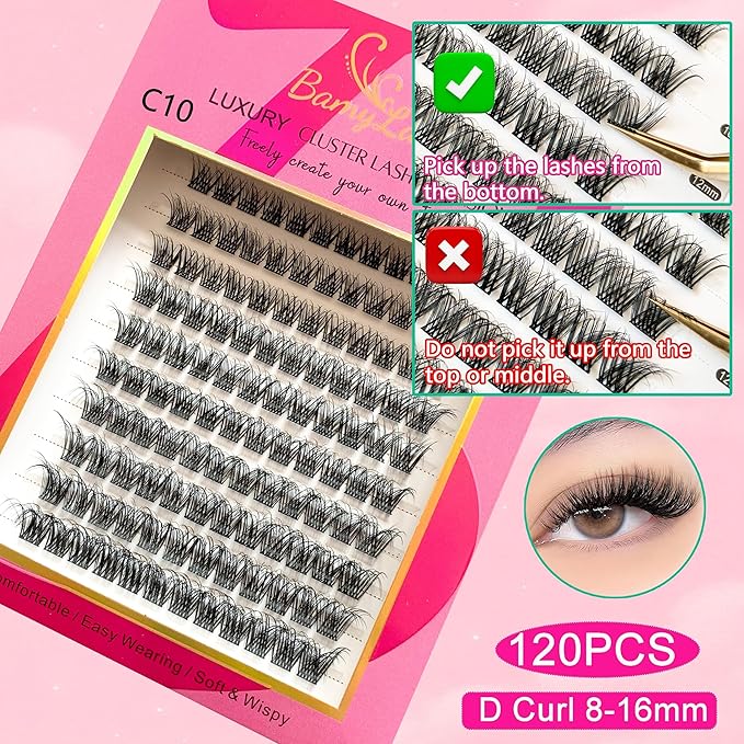 BamyLash DIY Cluster Lash Extension Kit, Professional Volume Eyelash Set, Black (C02+C07+C10 Lash Set)